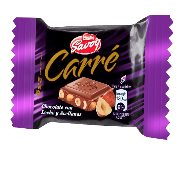 CHOCO-CON LECHE Y AVELLANAS CARRE 25 GR